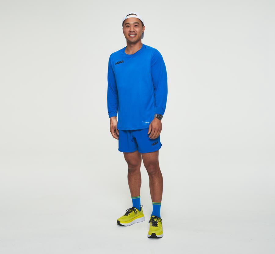 Hoka Australia One One Performance Long Sleeve - Mens Tops Blue - PYBJS-6180